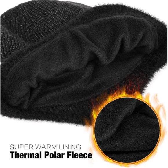 Winter Fleece Line Beanie with Earflap for Men Women, Outdoor Warm - Picture 4 of 7